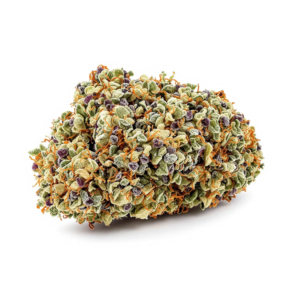 Cookies and Cream 52% indica / 48% sativa flower with visible trichomes