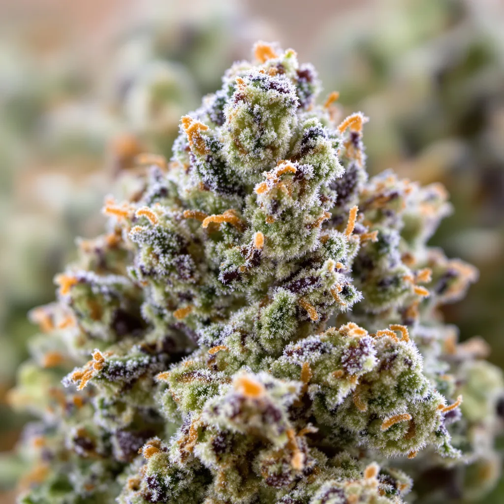 Cookies Gelato cannabis bud close-up showing balanced bud structure with frosted trichomes
