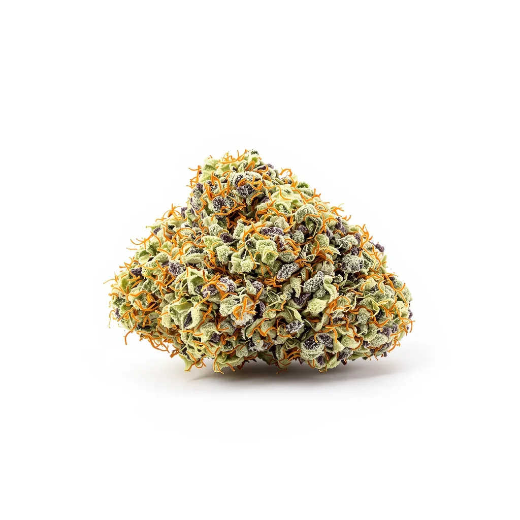Cotton Candy Kush 50% indica / 50% sativa flower with visible trichomes