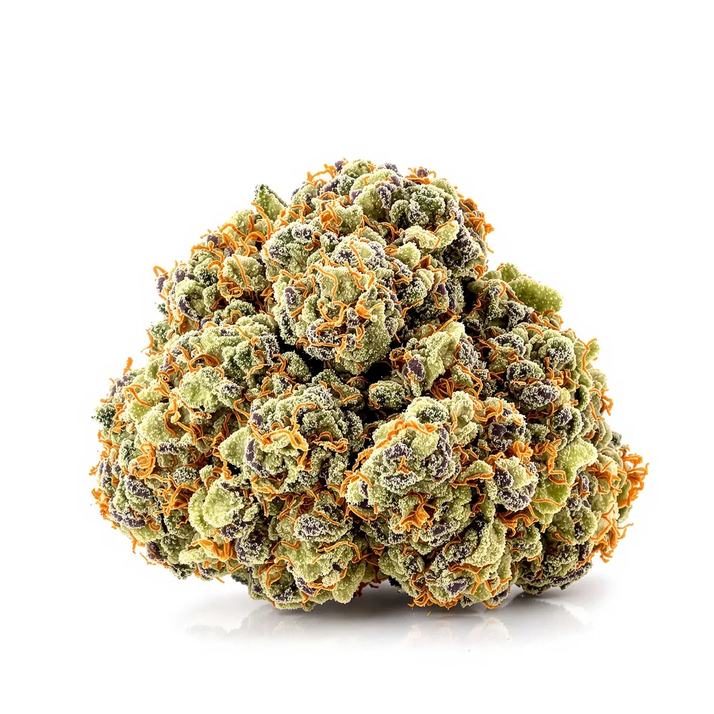 Cotton Candy Kush 50% indica / 50% sativa flower with visible trichomes