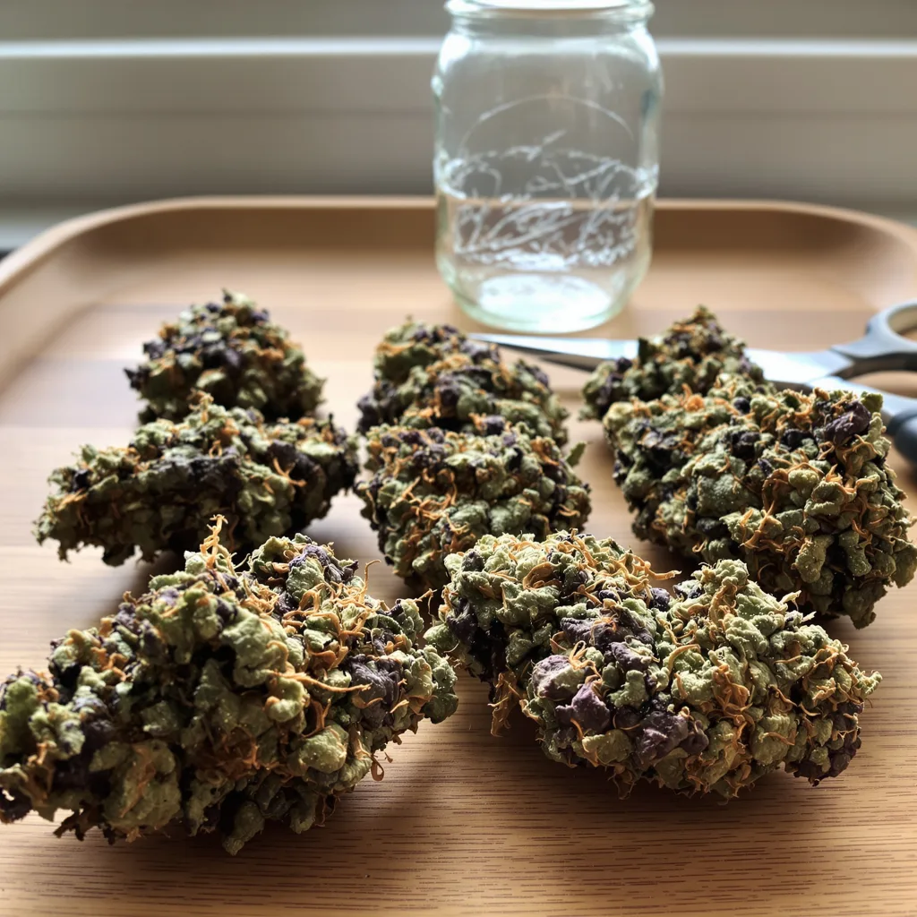 Cowboy Kush 84% indica / 16% sativa flower with visible trichomes