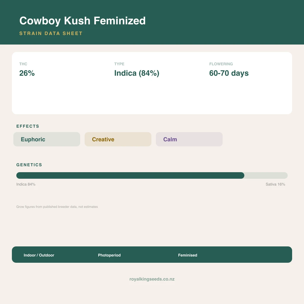Cowboy Kush 84% indica / 16% sativa flower with visible trichomes
