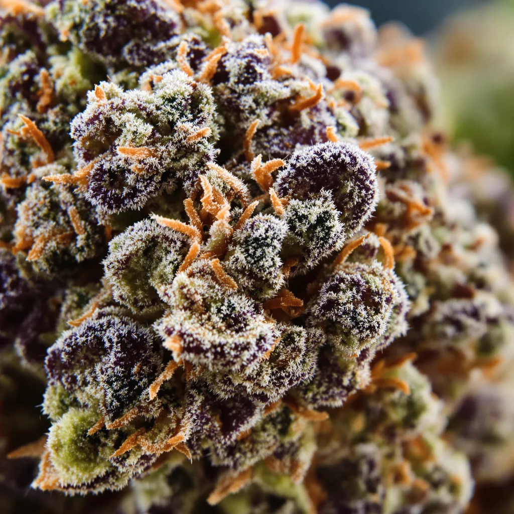 Critical Fast Bud cannabis bud close-up showing dense purple-tinged calyxes