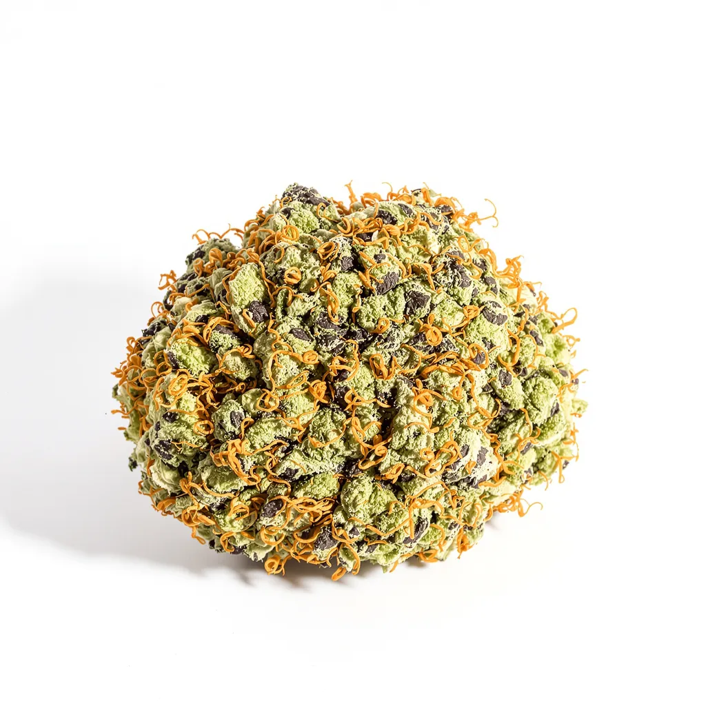 Critical Glue 89% indica / 11% sativa flower with visible trichomes