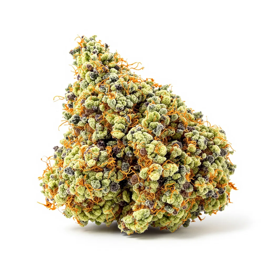 Critical Plus 61% indica / 39% sativa flower with visible trichomes