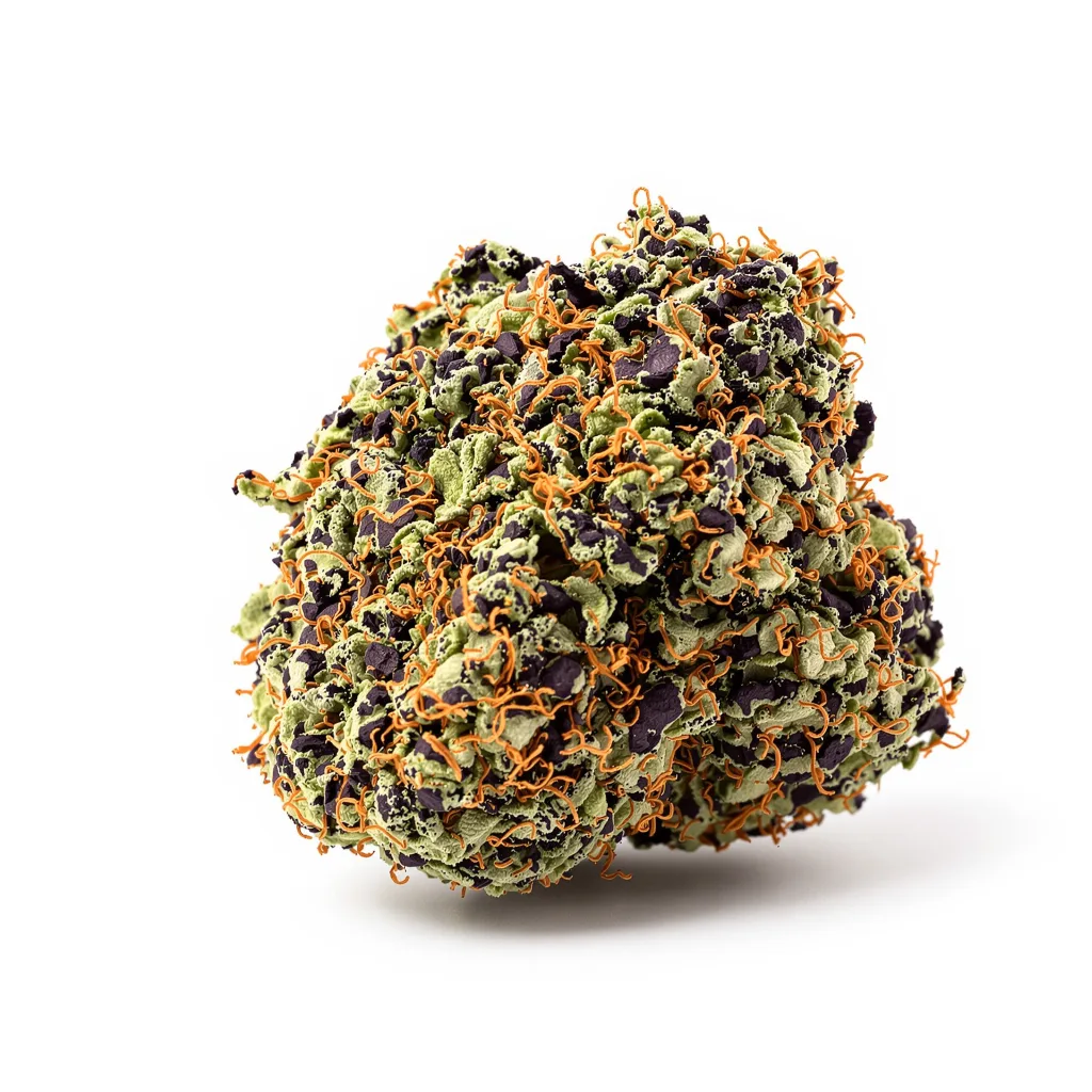 Crouching Tiger Hidden Alien 82% indica / 18% sativa flower with visible trichomes