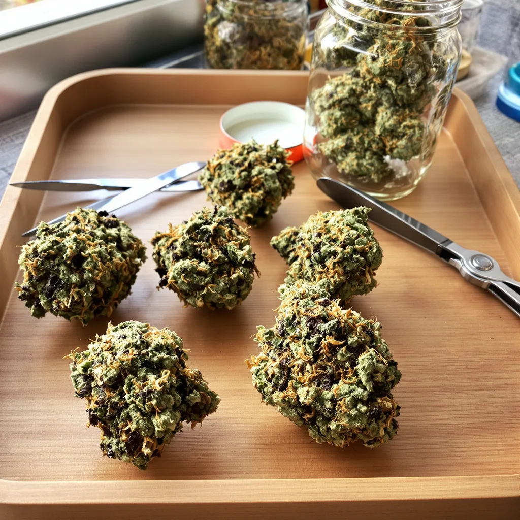 Dark Side of the Moon 86% indica / 14% sativa flower with visible trichomes