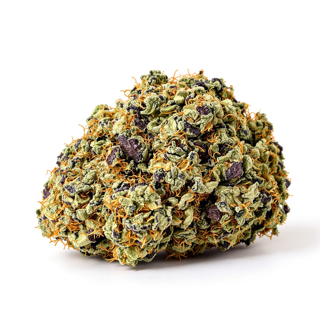 Death Bubba 70% indica / 30% sativa flower with visible trichomes