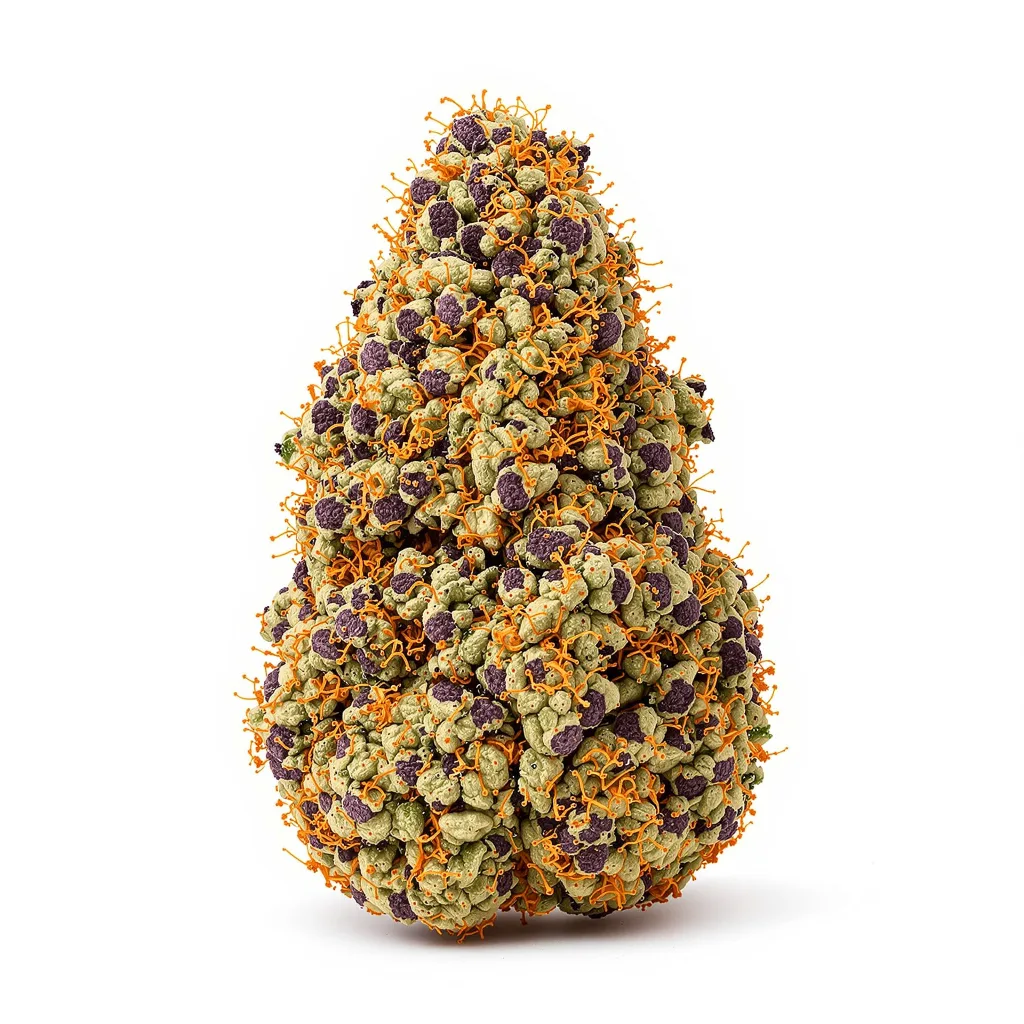 Deep Purple 70% indica / 20% sativa flower with visible trichomes