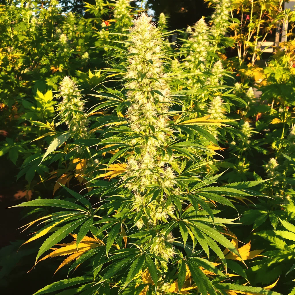 Diesel Duff 21% indica / 79% sativa flower with visible trichomes
