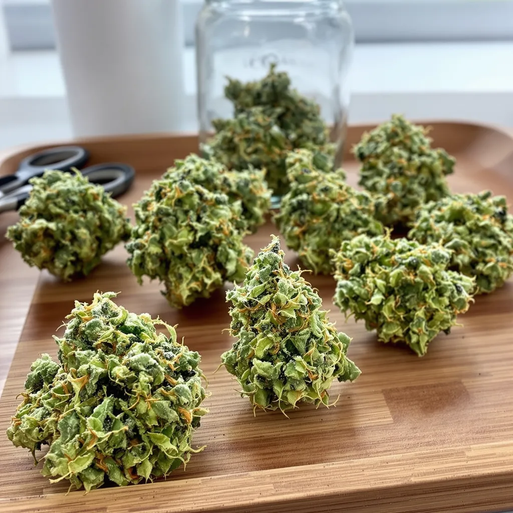 Diesel Power 5% indica / 95% sativa flower with visible trichomes