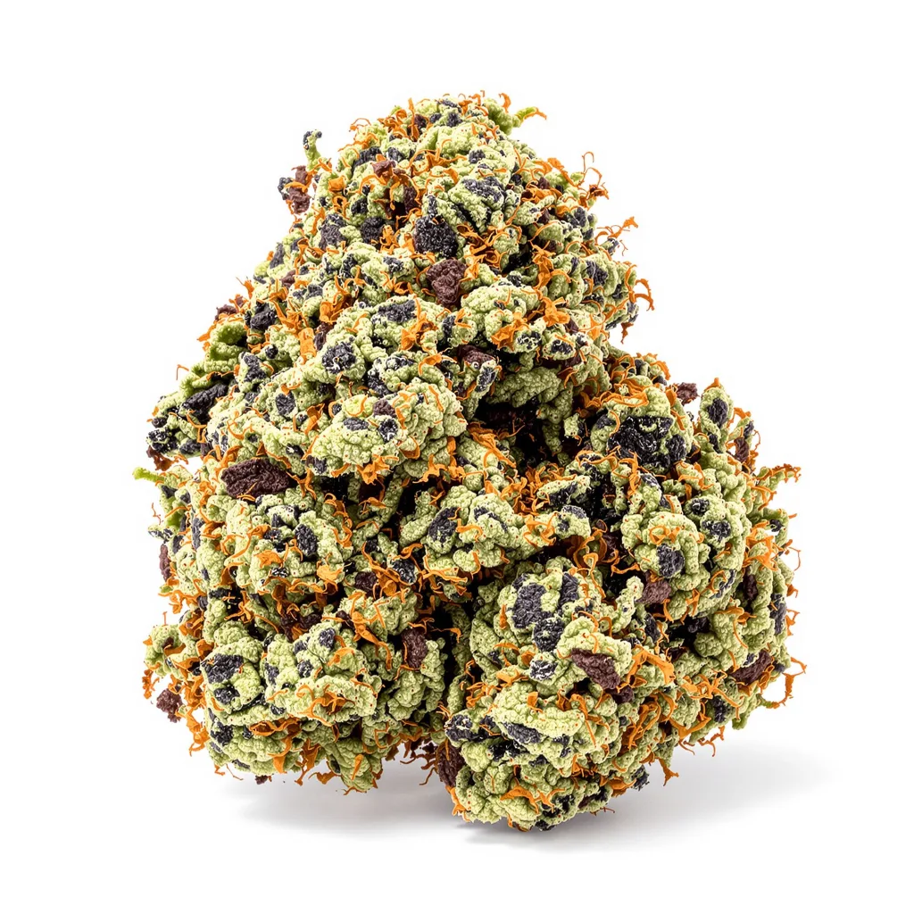 DJ Short Blueberry 80% indica / 20% sativa flower with visible trichomes