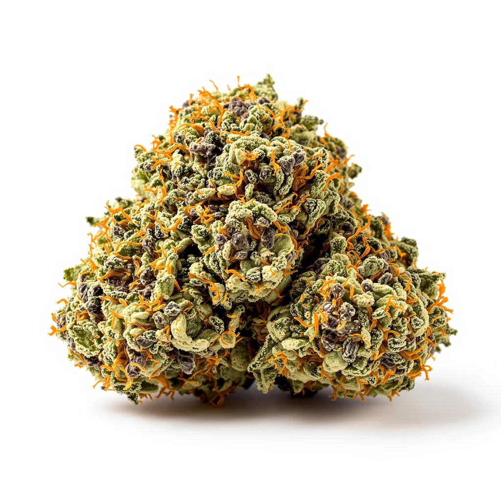 Dogwalker OG 78% indica / 22% sativa flower with visible trichomes