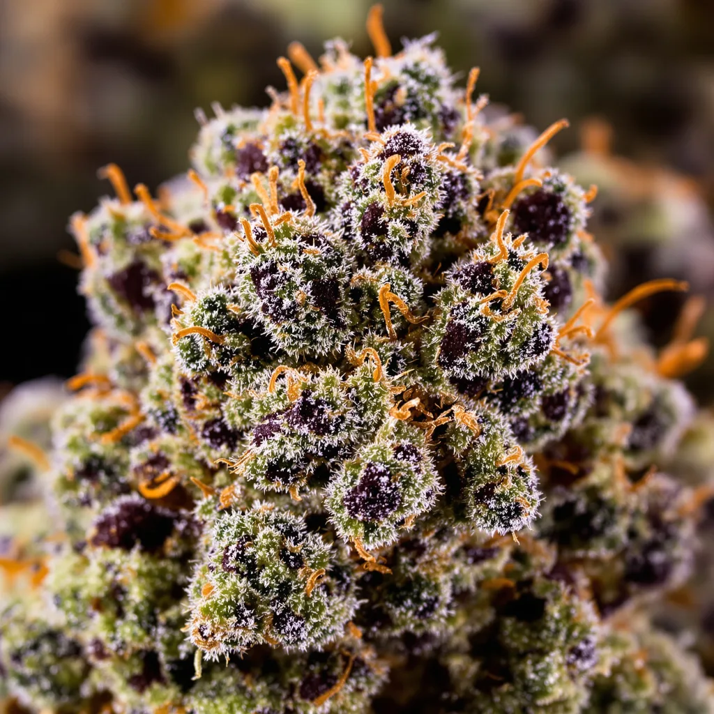 Dosi Punch cannabis bud close-up showing dense purple-tinged calyxes