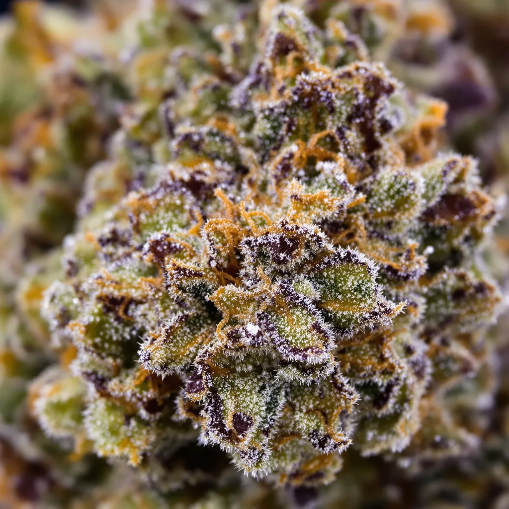 Double Purple Doja cannabis bud close-up showing dense purple-tinged calyxes