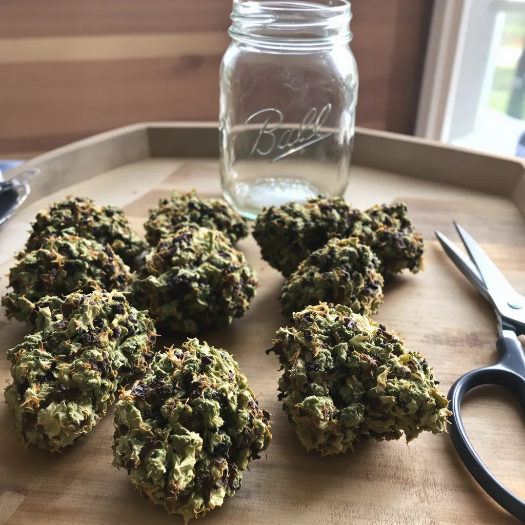 Double Tangie Banana 78% indica / 22% sativa flower with visible trichomes
