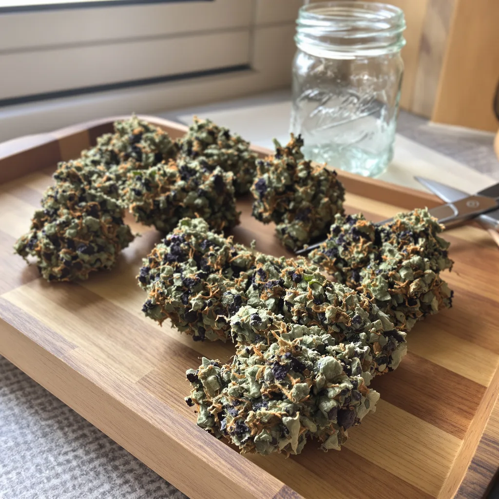 Dream Police 73% indica / 27% sativa flower with visible trichomes