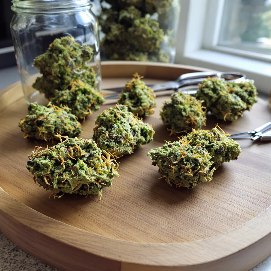 Dutch Hawaiian 12% indica / 88% sativa flower with visible trichomes