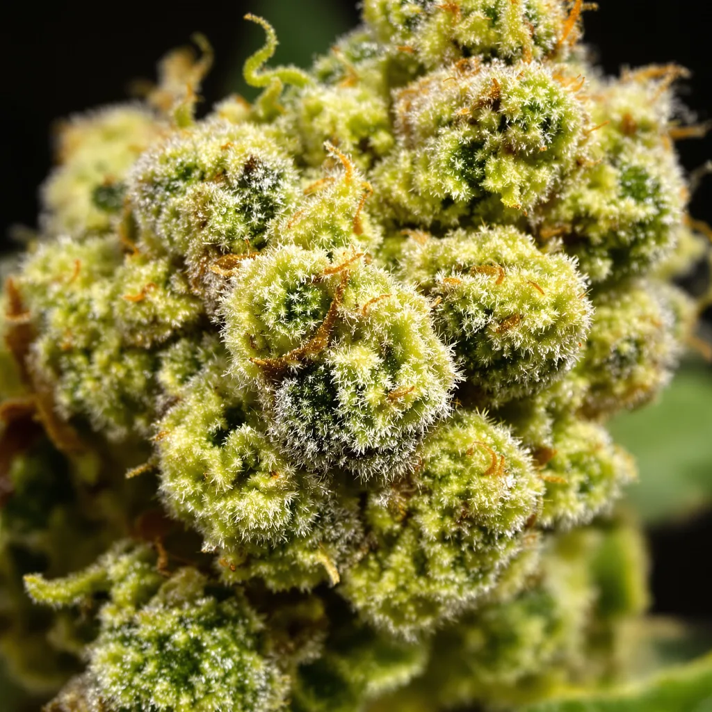Dutch Hawaiian cannabis bud close-up showing lime-green airy structure