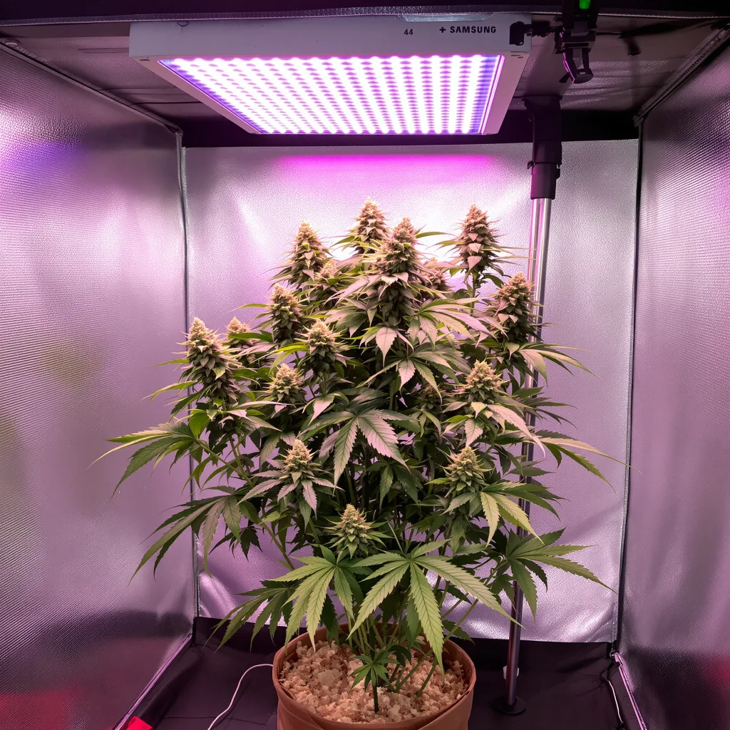 Dutch Kush cannabis plant in flowering stage — <100 cm feminised