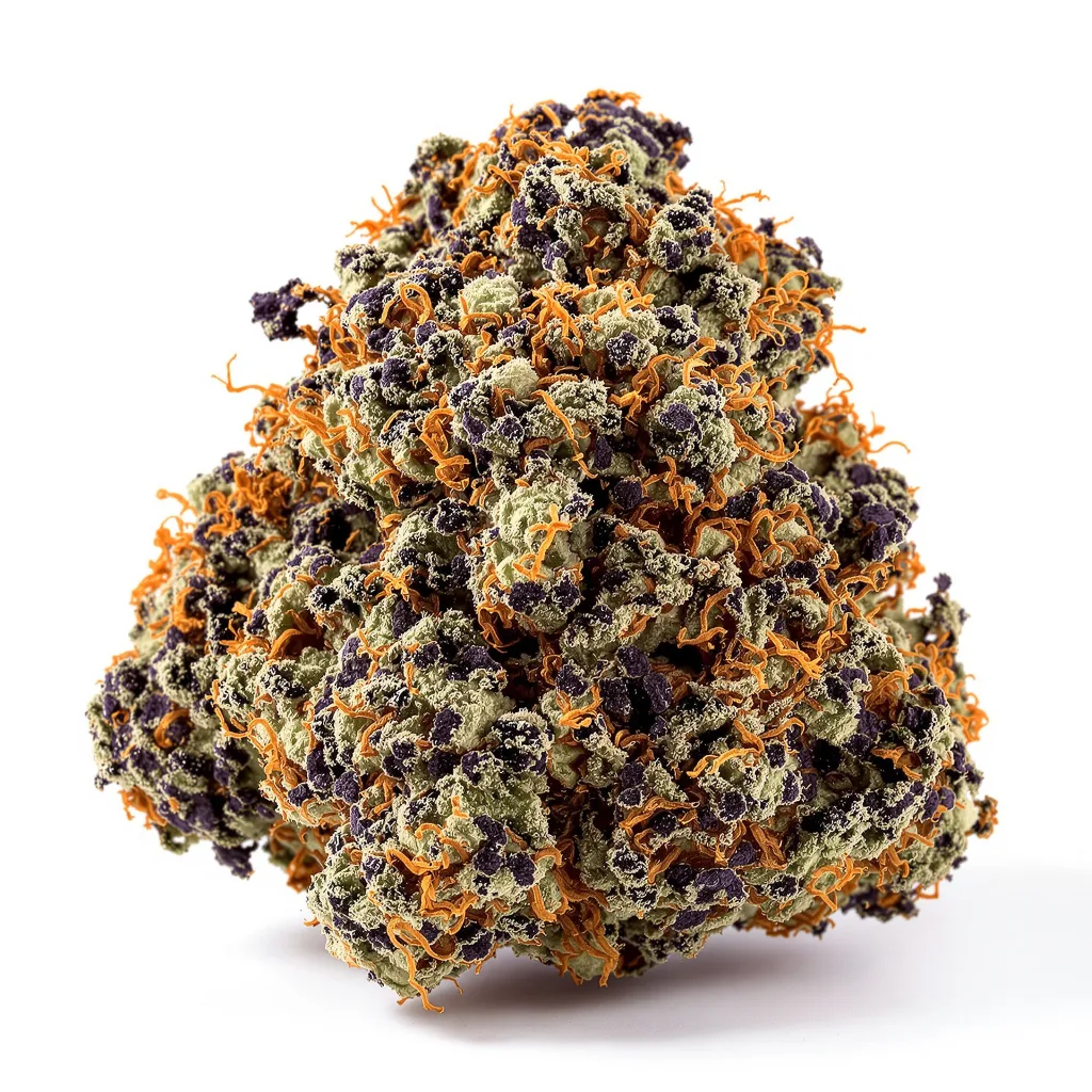 Dutch Kush 70% indica / 30% sativa flower with visible trichomes