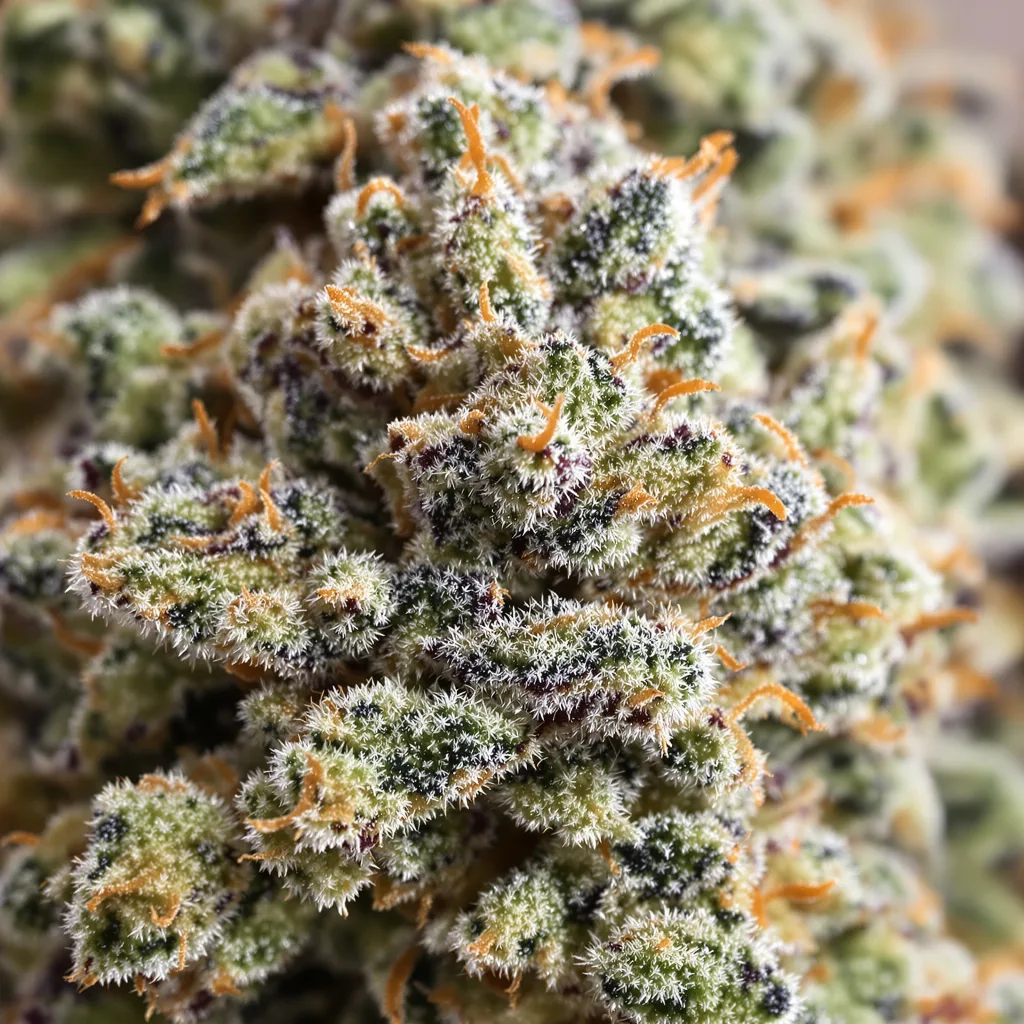 Early Miss cannabis bud close-up showing balanced bud structure with frosted trichomes
