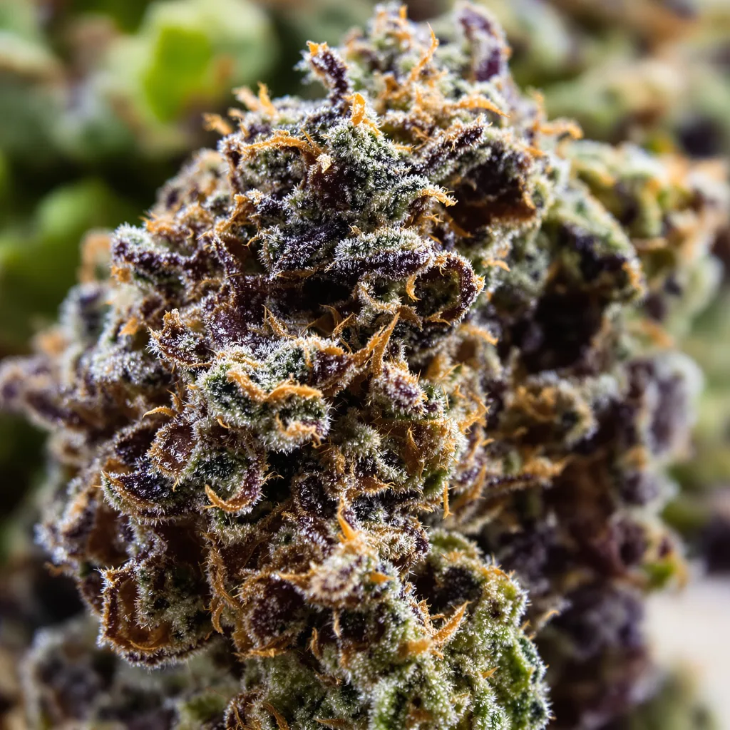 El Chapo OG cannabis bud close-up showing dense purple-tinged calyxes