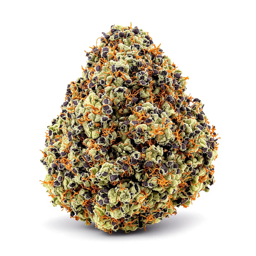 Electric Blue 86% indica / 14% sativa flower with visible trichomes