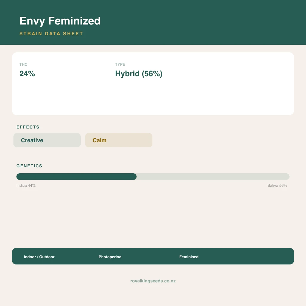 Envy 44% indica / 56% sativa flower with visible trichomes