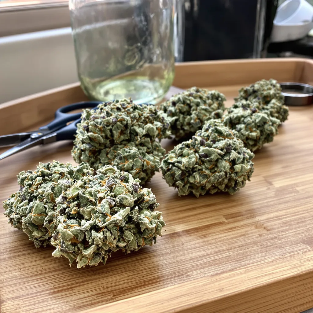 Euphoria Cookies 38% indica / 62% sativa flower with visible trichomes