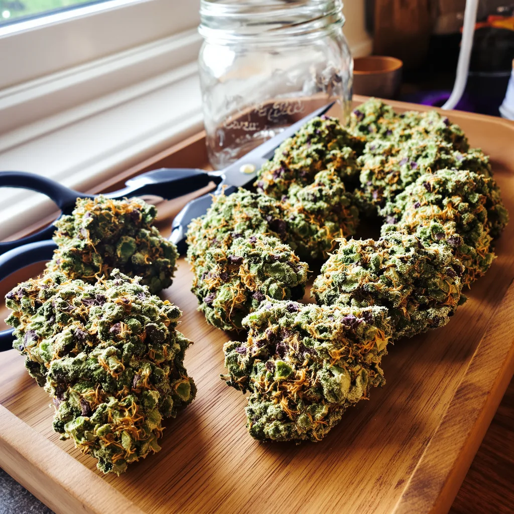 Ewok 64% indica / 36% sativa flower with visible trichomes