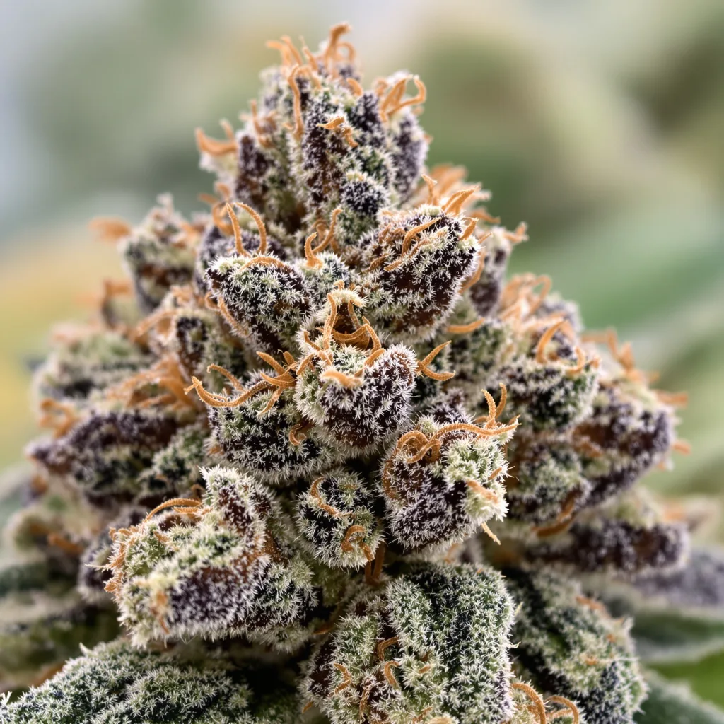 Extreme Cream cannabis bud close-up showing dense purple-tinged calyxes