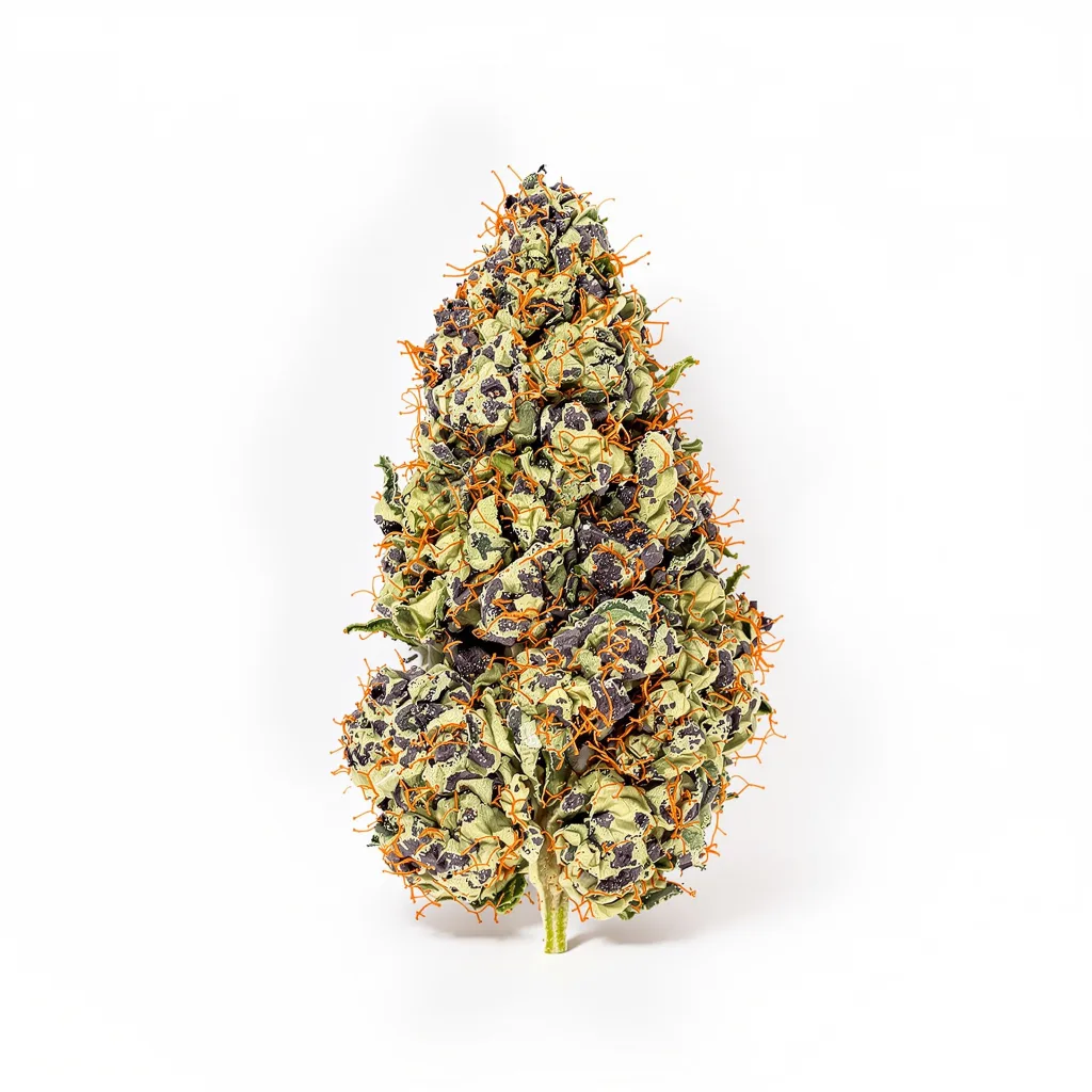 Extreme OG 70% indica / 30% sativa flower with visible trichomes