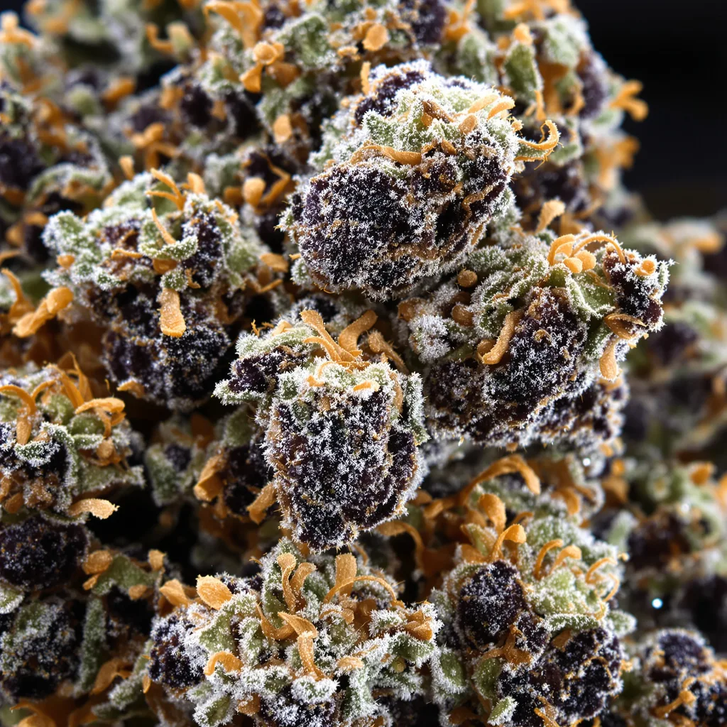 Fat Purple cannabis bud close-up showing dense purple-tinged calyxes