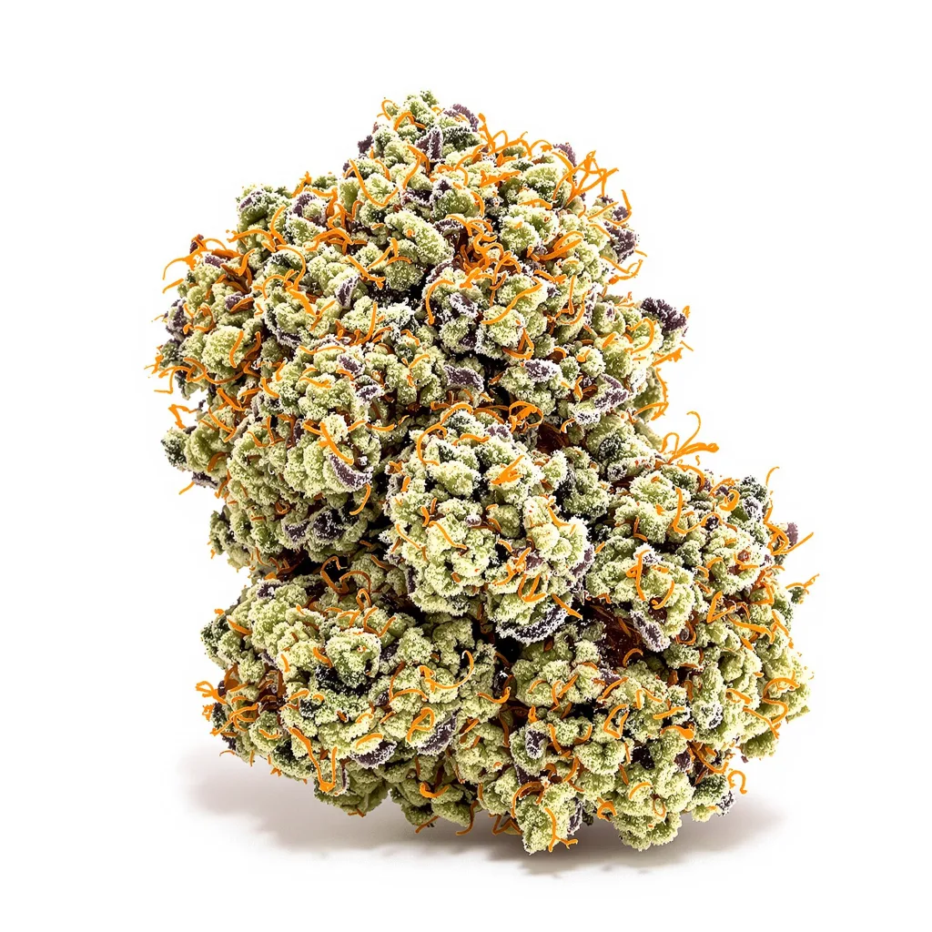 Faygo Red Pop 40% indica / 60% sativa flower with visible trichomes