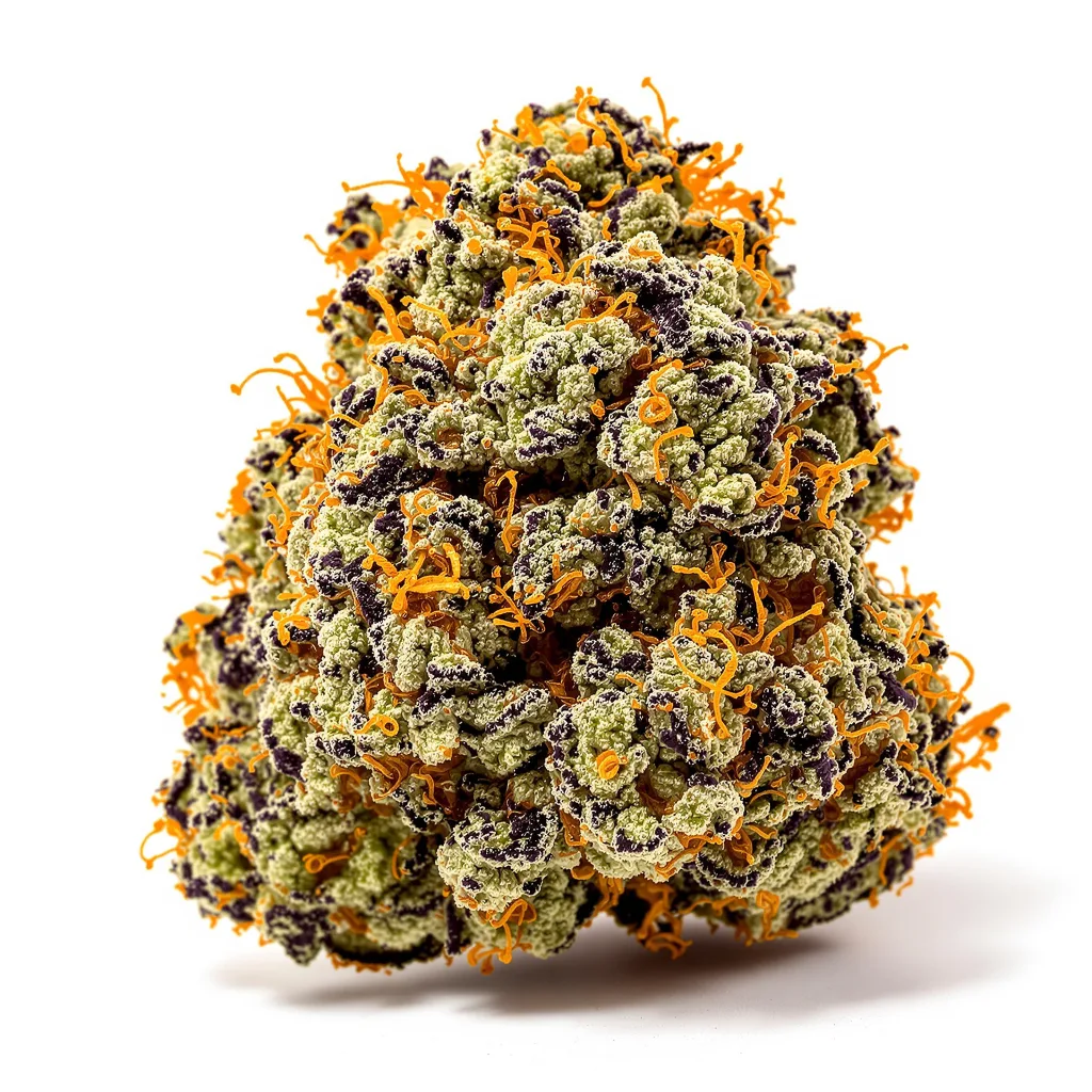 Fire OG 86% indica / 14% sativa flower with visible trichomes