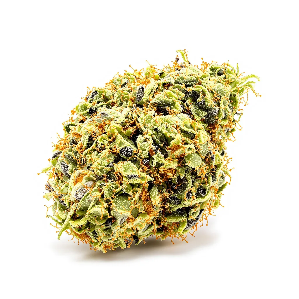 Flo 30% indica / 70% sativa flower with visible trichomes