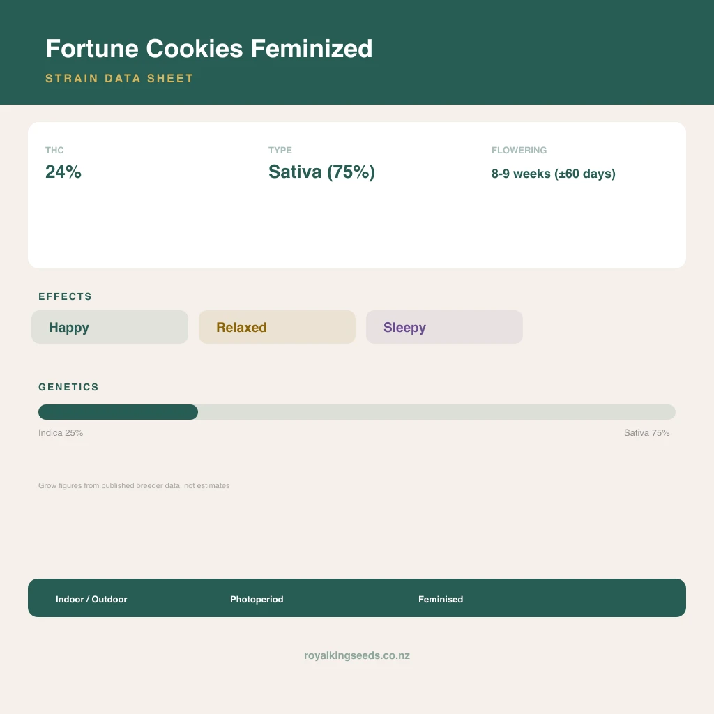 Fortune Cookies 25% indica / 75% sativa flower with visible trichomes