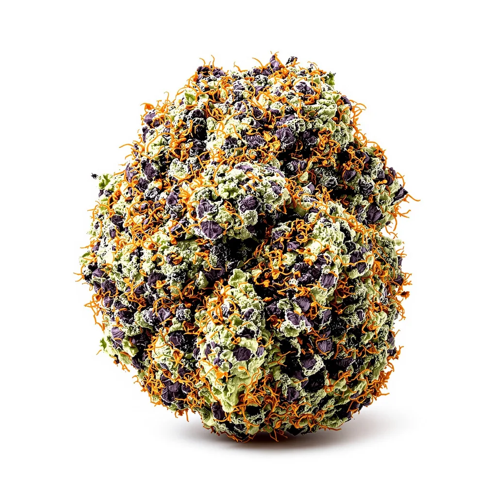 Freezeland 68% indica / 32% sativa flower with visible trichomes