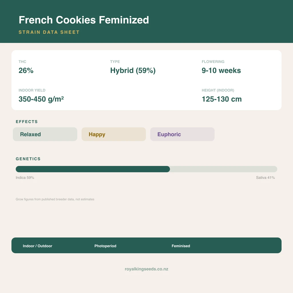 French Cookies 59% indica / 41% sativa flower with visible trichomes