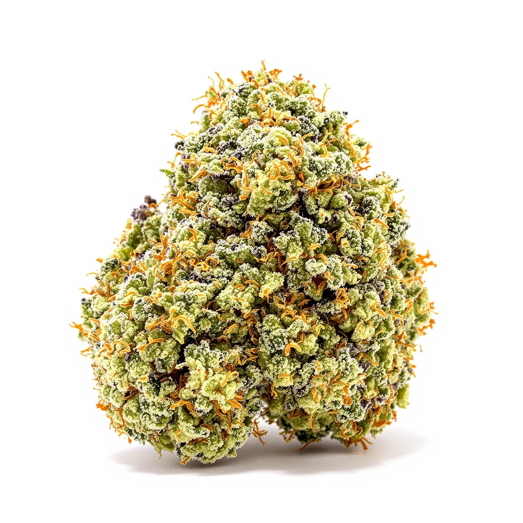 Fresh Powder 43% indica / 57% sativa flower with visible trichomes