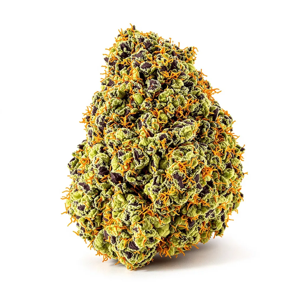 Fruitylicious 76% indica / 24% sativa flower with visible trichomes