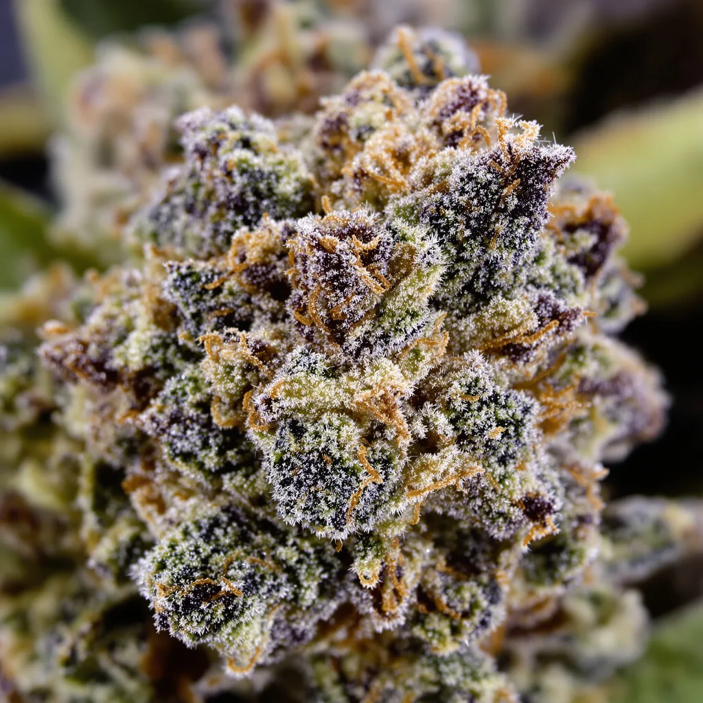 Gator Breath cannabis bud close-up showing dense purple-tinged calyxes