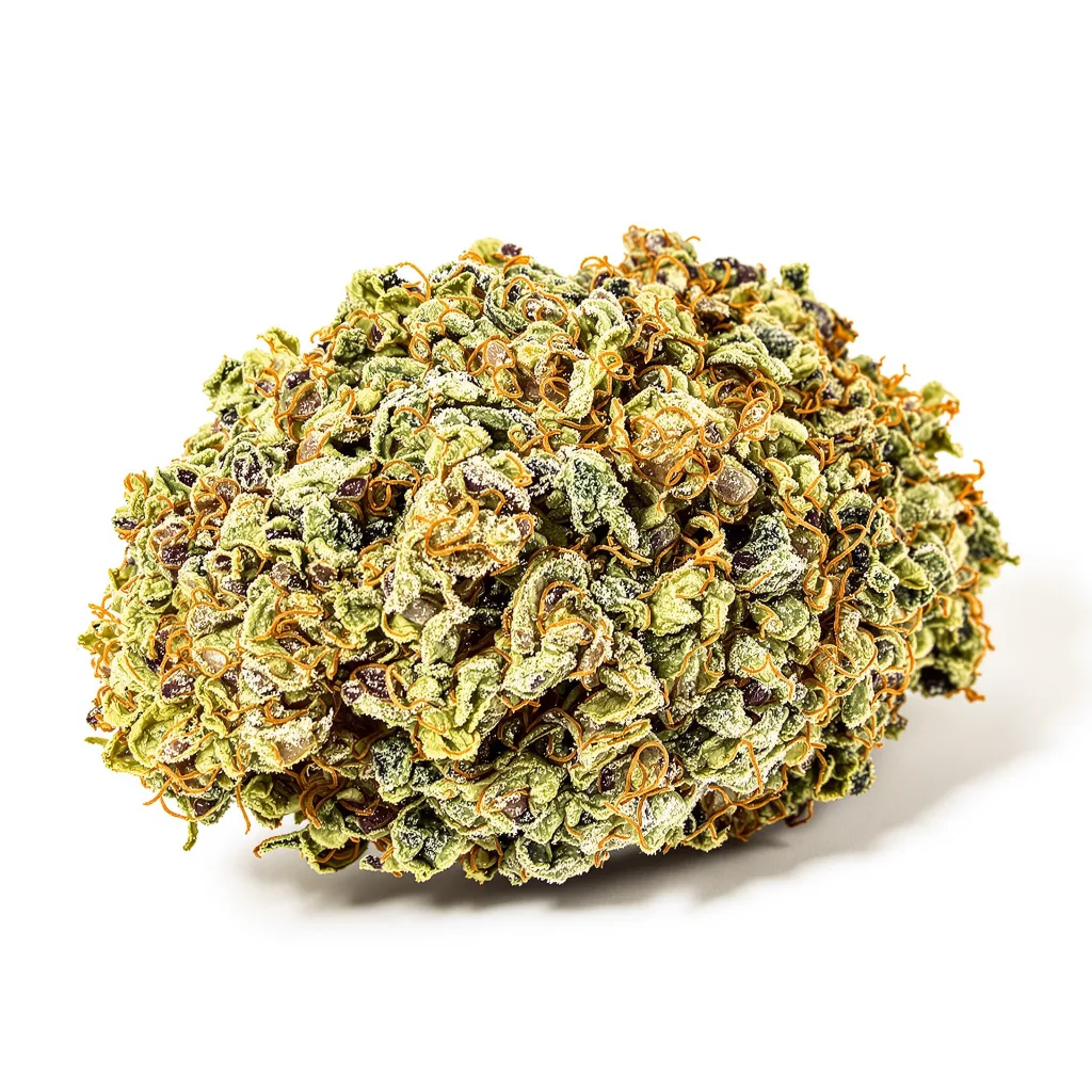 Gelato 33 60% indica / 40% sativa flower with visible trichomes
