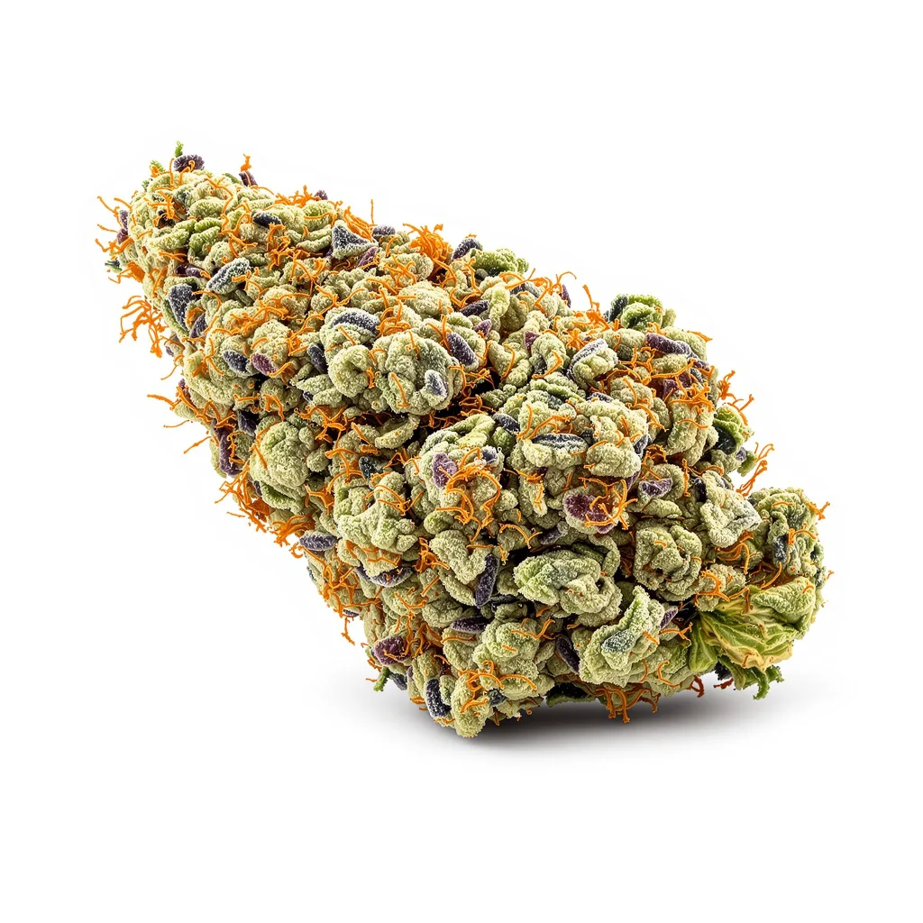 Gigabud 37% indica / 63% sativa flower with visible trichomes