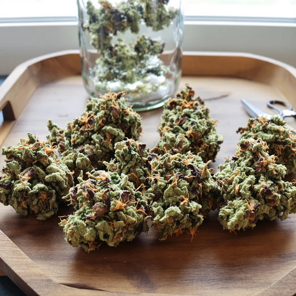 Goat Milk 36% indica / 64% sativa flower with visible trichomes
