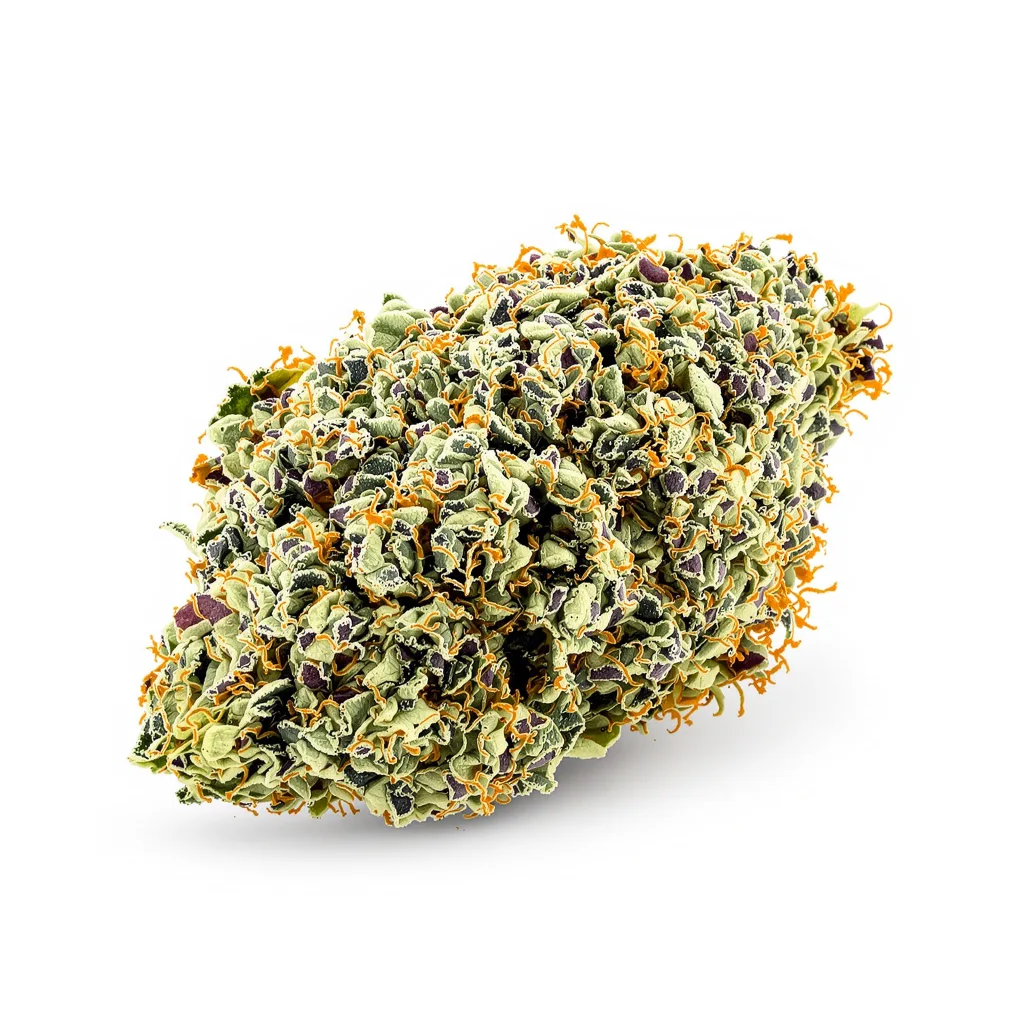 G.O.A.T Pack 50% indica / 50% sativa flower with visible trichomes