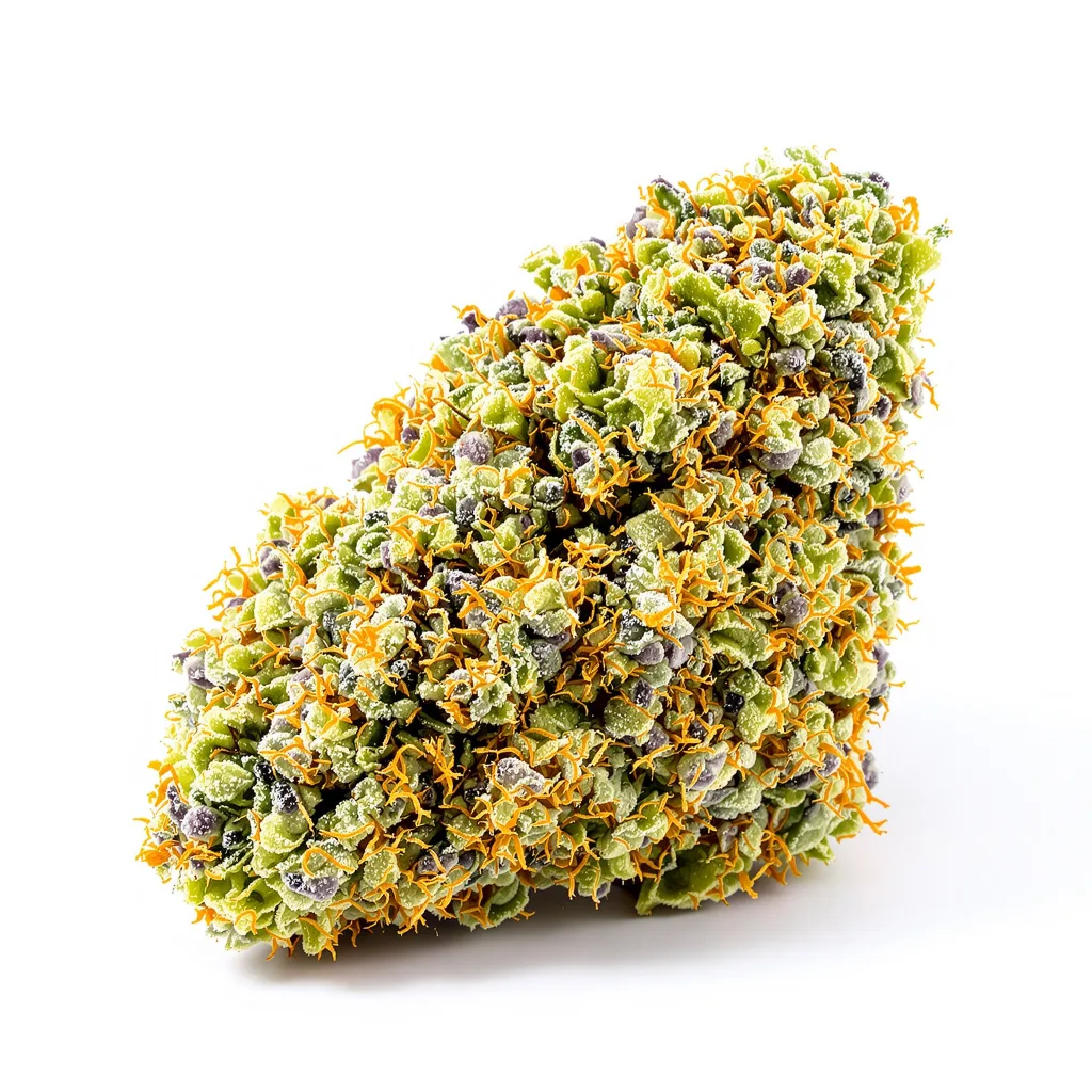 God's Green Crack 50% indica / 40% sativa flower with visible trichomes
