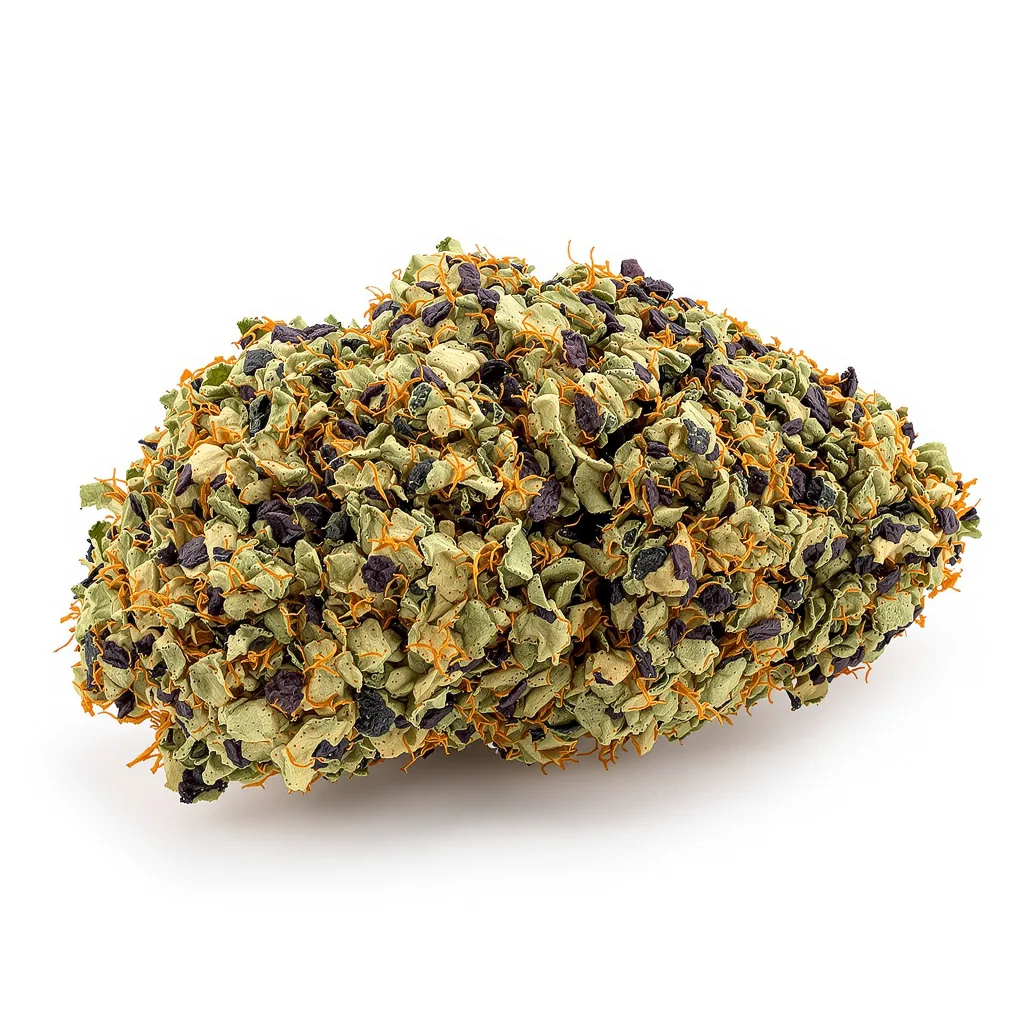 God's Treat 78% indica / 22% sativa flower with visible trichomes