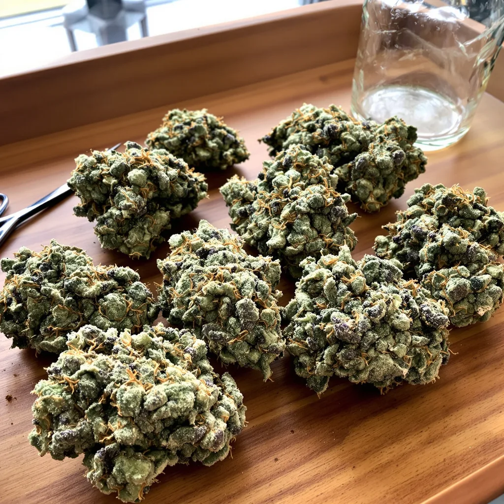 Godfather OG 60% indica / 40% sativa flower with visible trichomes